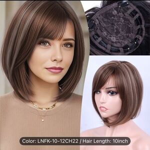 10 inch Synthetic Topper Brown Bob Clip 360° 3D Cover for Women Straight Hair